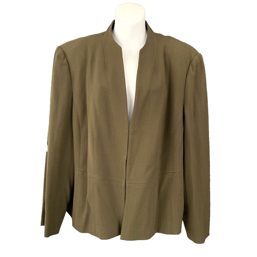 VTG 90s Talbots Wool Blazer Jacket 16W Stretch Olive Green Minimalist Structured